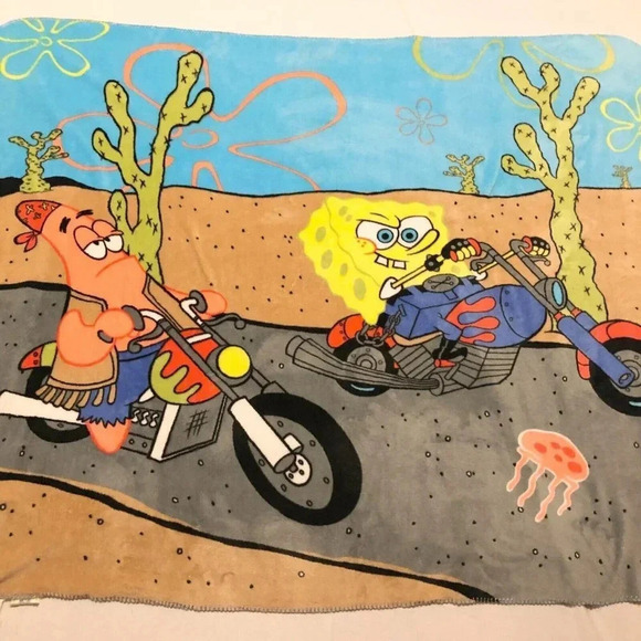 2006 Nickelodeon Spongebob Patrick  Star Fleece Blanket Motorcycles 60.5 x 50 In - Picture 11 of 16
